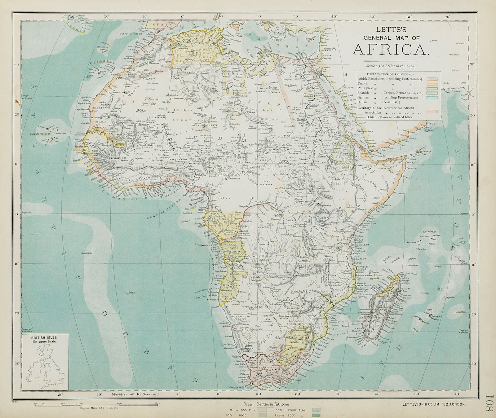 EARLY COLONIAL AFRICA pre Scramble for Africa. Mountains of Kong. LETTS 1884 map